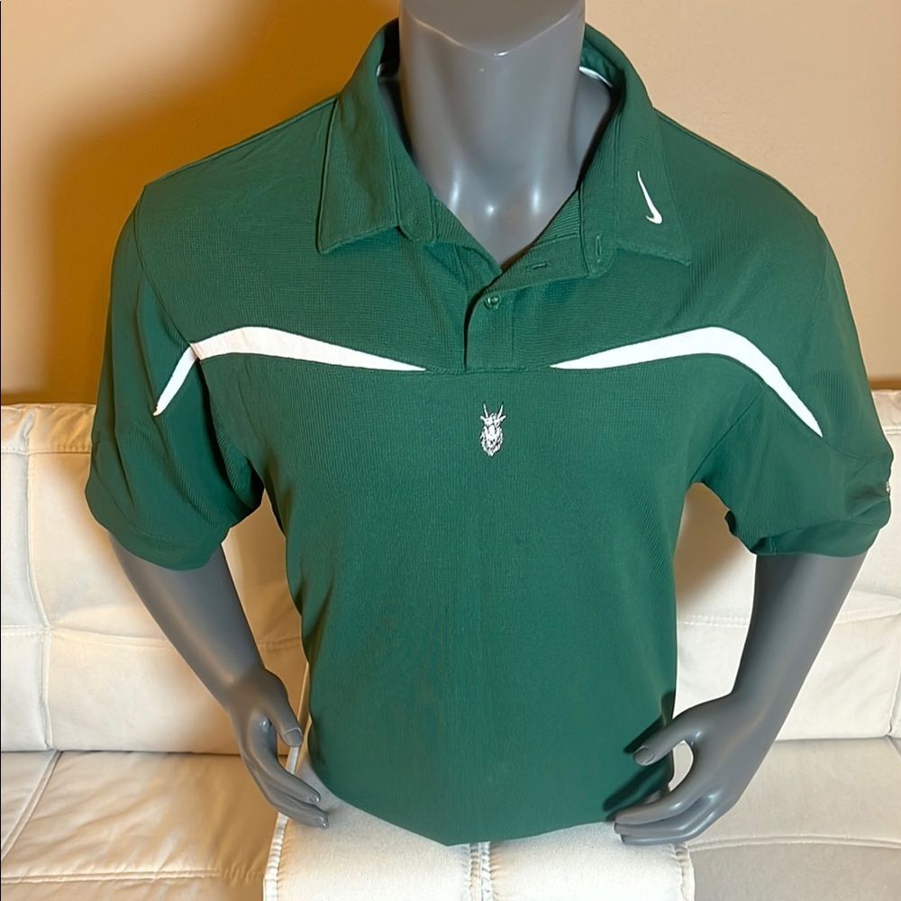 Nike Men’s Green White Polo Shirt Size Large Swoosh Chelan Emblem